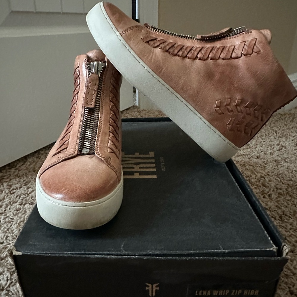 Frye Lena Leather Whip Zip High. Dusty Rose